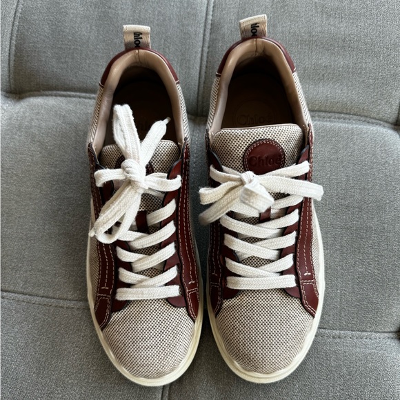 CHLOÉ Women's Lauren Logo Platform Sneakers in Beige Fabric/Brown US 9 /… - Picture 8 of 11